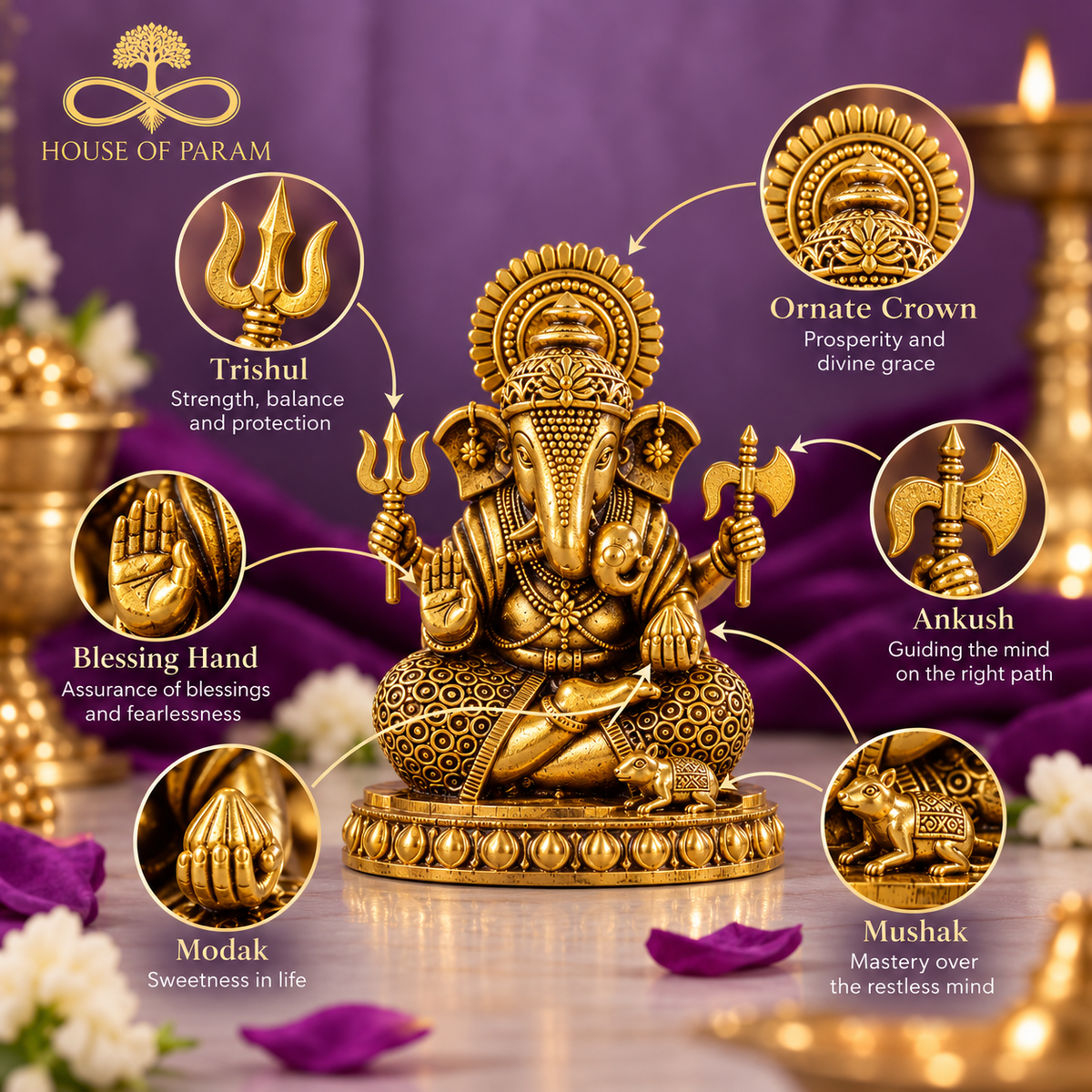 Brass shrimant Dagdusheth Halwai Ganpati 2 Inch
