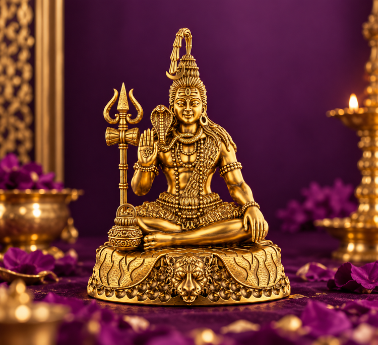 Lord Shiva brass idol displayed in a devotional setting