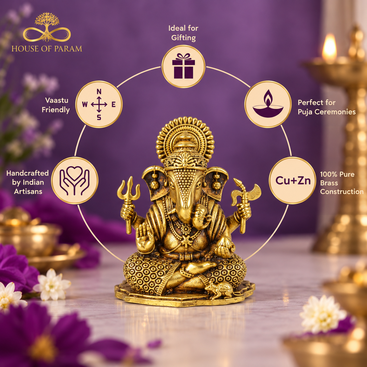 Brass shrimant Dagdusheth Halwai Ganpati 2 Inch